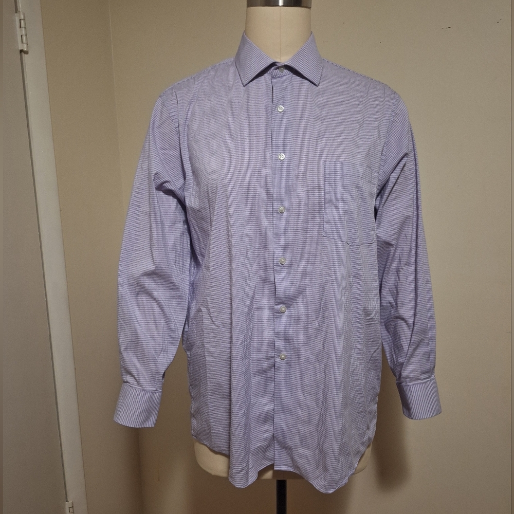 Van Heusen Purple Checker Dress Shirt with Classic Business Style